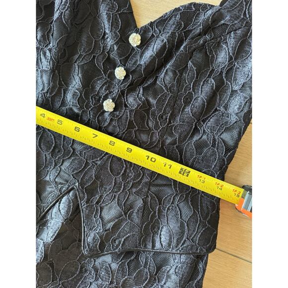 Vintage 80s Scott McClintock Black Lace Wiggle Dress Rhinestone Buttons 4P Sexy - Picture 8 of 16